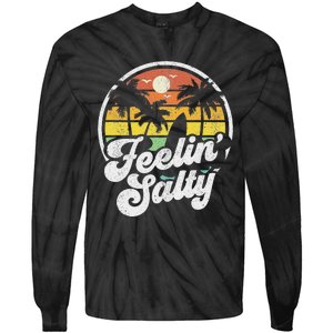 Feeling Salty Island Vacation Surfing Palm Retro Beach Tie-Dye Long Sleeve Shirt