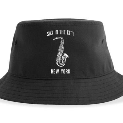 Funny Sax In The City New York Jazz Music Sax Player Design Sustainable Bucket Hat