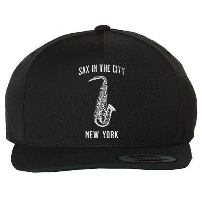 Funny Sax In The City New York Jazz Music Sax Player Design Wool Snapback Cap