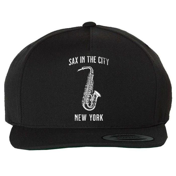 Funny Sax In The City New York Jazz Music Sax Player Design Wool Snapback Cap