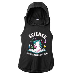 Funny Science Is Like Magic But Real Unicorn Funny Science Ladies PosiCharge Tri-Blend Wicking Draft Hoodie Tank