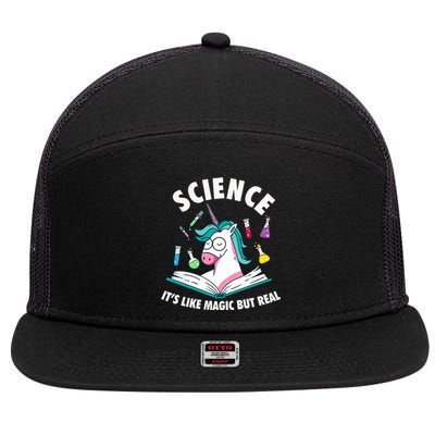 Funny Science Is Like Magic But Real Unicorn Funny Science 7 Panel Mesh Trucker Snapback Hat