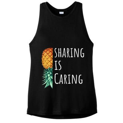 Funny Sharing Is Caring Upside Down Pineapple Swinger Ladies PosiCharge Tri-Blend Wicking Tank