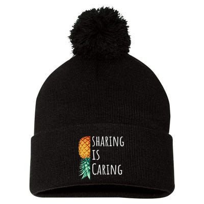 Funny Sharing Is Caring Upside Down Pineapple Swinger Pom Pom 12in Knit Beanie