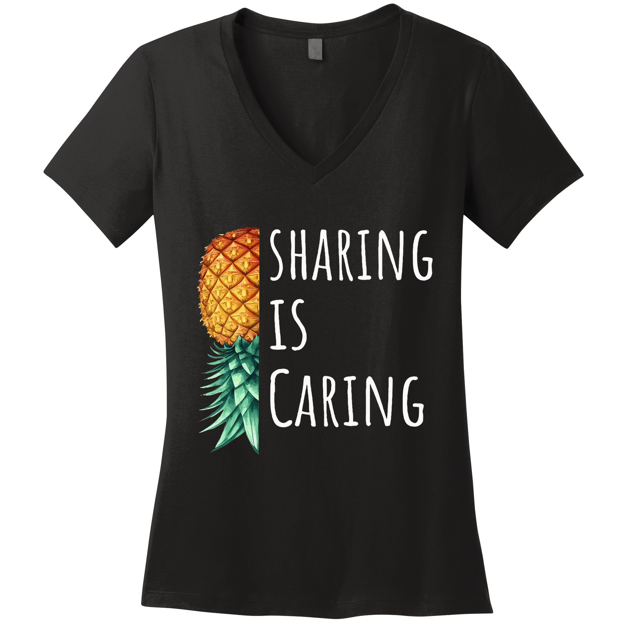 Funny Sharing Is Caring Upside Down Pineapple Swinger Women's V-Neck T-Shirt