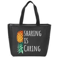 Funny Sharing Is Caring Upside Down Pineapple Swinger Zip Tote Bag