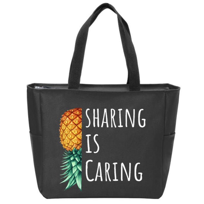 Funny Sharing Is Caring Upside Down Pineapple Swinger Zip Tote Bag