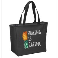 Funny Sharing Is Caring Upside Down Pineapple Swinger Zip Tote Bag