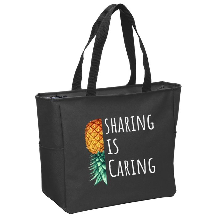 Funny Sharing Is Caring Upside Down Pineapple Swinger Zip Tote Bag