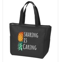 Funny Sharing Is Caring Upside Down Pineapple Swinger Zip Tote Bag
