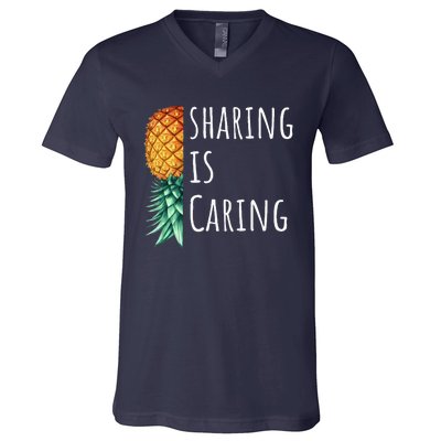 Funny Sharing Is Caring Upside Down Pineapple Swinger V-Neck T-Shirt