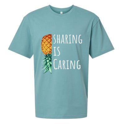 Funny Sharing Is Caring Upside Down Pineapple Swinger Sueded Cloud Jersey T-Shirt