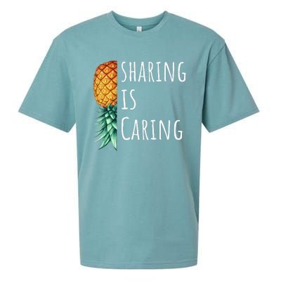 Funny Sharing Is Caring Upside Down Pineapple Swinger Sueded Cloud Jersey T-Shirt