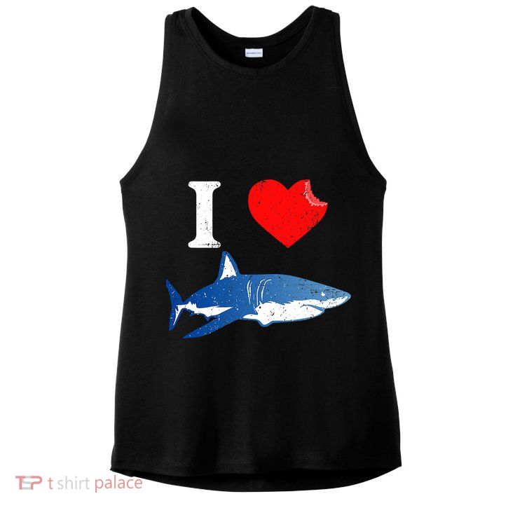 Funny Shark I Love Shark Shark Lover Shark Ladies PosiCharge Tri-Blend Wicking Tank