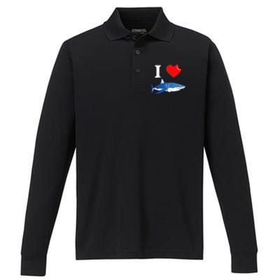 Funny Shark I Love Shark Shark Lover Shark Performance Long Sleeve Polo