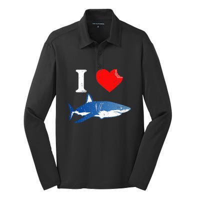 Funny Shark I Love Shark Shark Lover Shark Silk Touch Performance Long Sleeve Polo