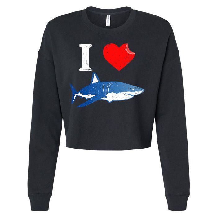 Funny Shark I Love Shark Shark Lover Shark Cropped Pullover Crew
