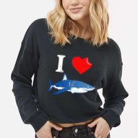 Funny Shark I Love Shark Shark Lover Shark Cropped Pullover Crew