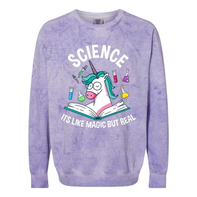 Funny Science Is Like Magic But Real Unicorn Funny Science Colorblast Crewneck Sweatshirt