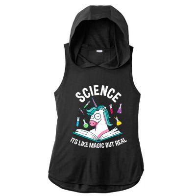 Funny Science Is Like Magic But Real Unicorn Funny Science Ladies PosiCharge Tri-Blend Wicking Draft Hoodie Tank