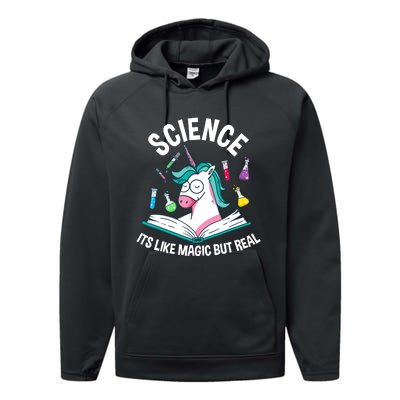 Funny Science Is Like Magic But Real Unicorn Funny Science Performance Fleece Hoodie