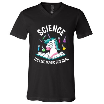 Funny Science Is Like Magic But Real Unicorn Funny Science V-Neck T-Shirt