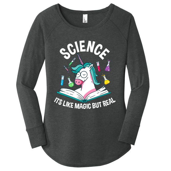 Funny Science Is Like Magic But Real Unicorn Funny Science Women's Perfect Tri Tunic Long Sleeve Shirt