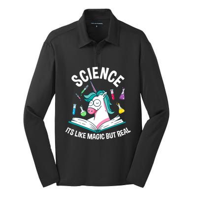 Funny Science Is Like Magic But Real Unicorn Funny Science Silk Touch Performance Long Sleeve Polo