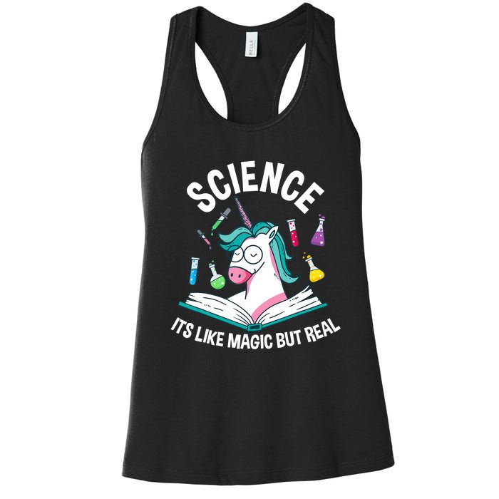 Funny Science Is Like Magic But Real Unicorn Funny Science Women's Racerback Tank