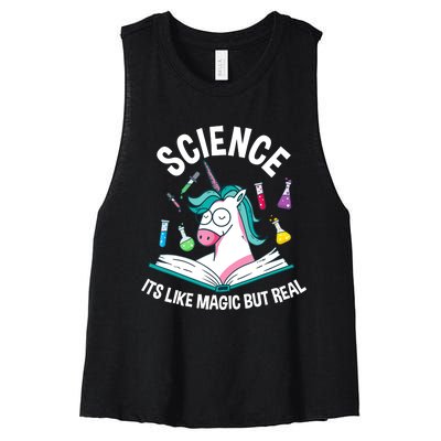 Funny Science Is Like Magic But Real Unicorn Funny Science Women's Racerback Cropped Tank