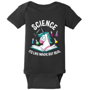 Funny Science Is Like Magic But Real Unicorn Funny Science Baby Bodysuit