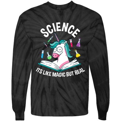 Funny Science Is Like Magic But Real Unicorn Funny Science Tie-Dye Long Sleeve Shirt