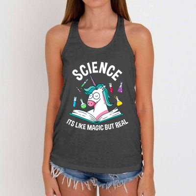 Funny Science Is Like Magic But Real Unicorn Funny Science Women's Knotted Racerback Tank