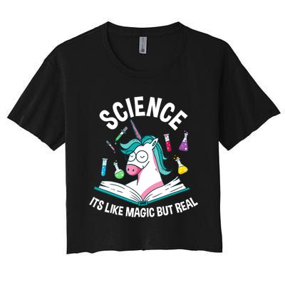 Funny Science Is Like Magic But Real Unicorn Funny Science Women's Crop Top Tee