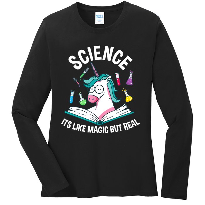 Funny Science Is Like Magic But Real Unicorn Funny Science Ladies Long Sleeve Shirt