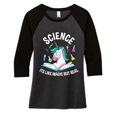 Funny Science Is Like Magic But Real Unicorn Funny Science Women's Tri-Blend 3/4-Sleeve Raglan Shirt