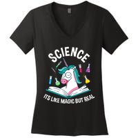 Funny Science Is Like Magic But Real Unicorn Funny Science Women's V-Neck T-Shirt