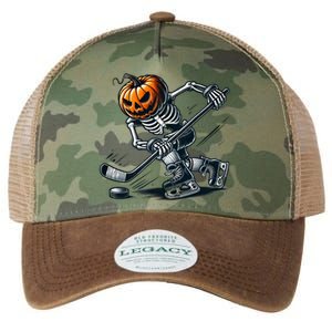 Funny Skeleton Ice Hockey Halloween Pumpkin Hockey Cute Gift Legacy Tie Dye Trucker Hat