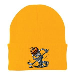 Funny Skeleton Ice Hockey Halloween Pumpkin Hockey Cute Gift Knit Cap Winter Beanie