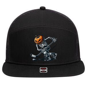 Funny Skeleton Ice Hockey Halloween Pumpkin Hockey Cute Gift 7 Panel Mesh Trucker Snapback Hat