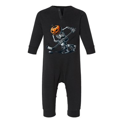 Funny Skeleton Ice Hockey Halloween Pumpkin Hockey Cute Gift Infant Fleece One Piece