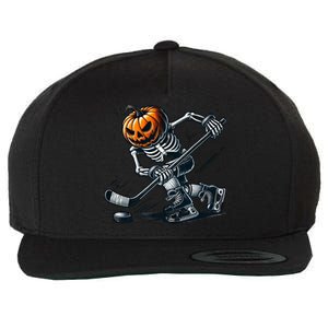 Funny Skeleton Ice Hockey Halloween Pumpkin Hockey Cute Gift Wool Snapback Cap