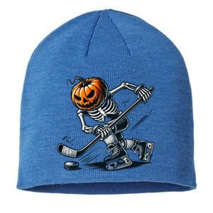 Funny Skeleton Ice Hockey Halloween Pumpkin Hockey Cute Gift Sustainable Beanie