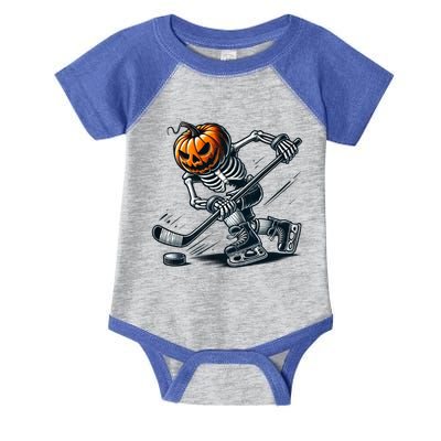 Funny Skeleton Ice Hockey Halloween Pumpkin Hockey Cute Gift Infant Baby Jersey Bodysuit