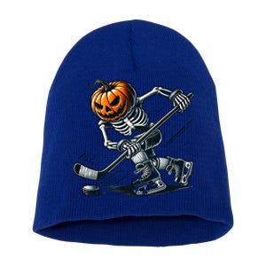 Funny Skeleton Ice Hockey Halloween Pumpkin Hockey Cute Gift Short Acrylic Beanie