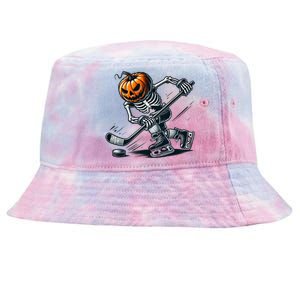 Funny Skeleton Ice Hockey Halloween Pumpkin Hockey Cute Gift Tie-Dyed Bucket Hat