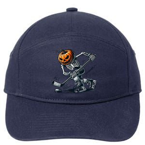 Funny Skeleton Ice Hockey Halloween Pumpkin Hockey Cute Gift 7-Panel Snapback Hat