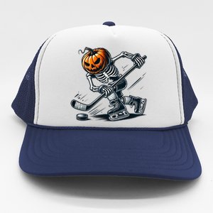 Funny Skeleton Ice Hockey Halloween Pumpkin Hockey Cute Gift Trucker Hat