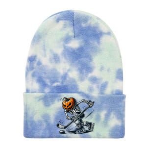 Funny Skeleton Ice Hockey Halloween Pumpkin Hockey Cute Gift Tie Dye 12in Knit Beanie