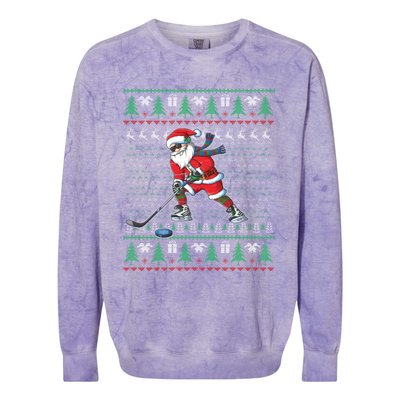 Funny Santa Ice Hockey Player Ugly Sweater Christmas Hockey Gift Colorblast Crewneck Sweatshirt